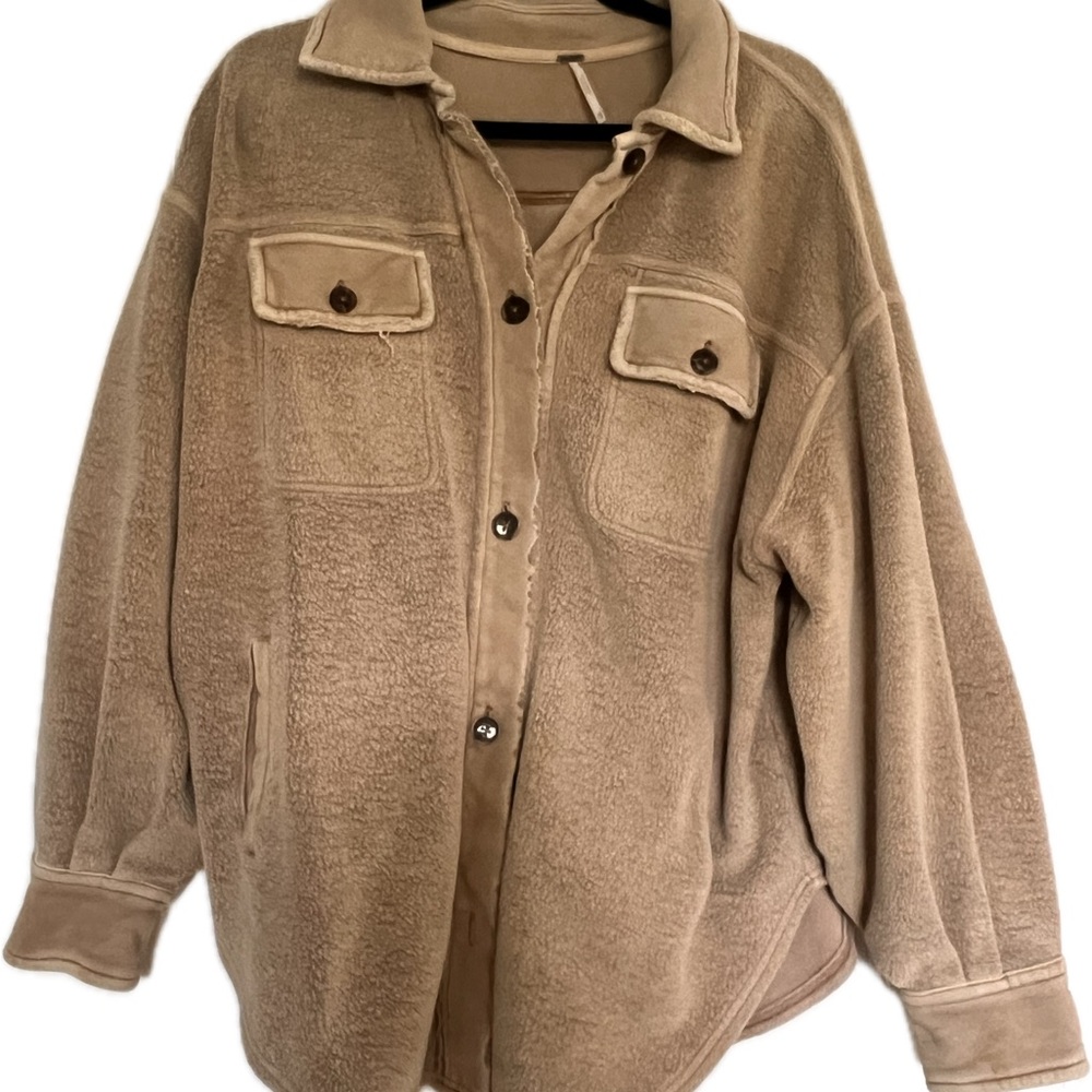 Free People Cozy Tan Fleece Jacket